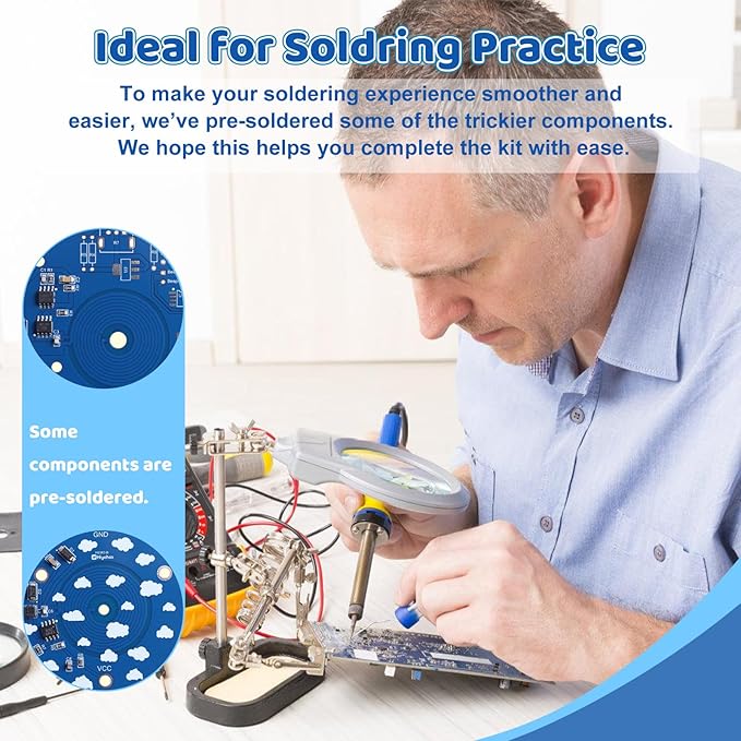 PEMENOL Soldering Project Practice Kit, DIY Wireless Rotating 3D Space Model, USB Powered Rotation, Music & LED Lights, for High School College Student STEM Education Present