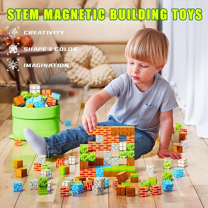 120PCS Magnetic Blocks - Build Magnet World Edition, Magnetic Blocks for Kids Ages 3-5, 4-8, 8-12, for Boys & Girls, STEM Montessori Sensory Toys for Toddlers Gifts for 3+ Years Old