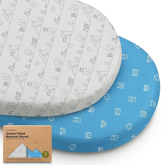 2-Pack Organic Bassinet Sheets for Girls, Boys - 100% Cotton Bassinet Mattress Sheets Compatible with Halo Bassinest Swivel Sleeper, Graco, Baby Delight,Chicco,Unisex Fitted Bassinet Sheets (KeaPixel)