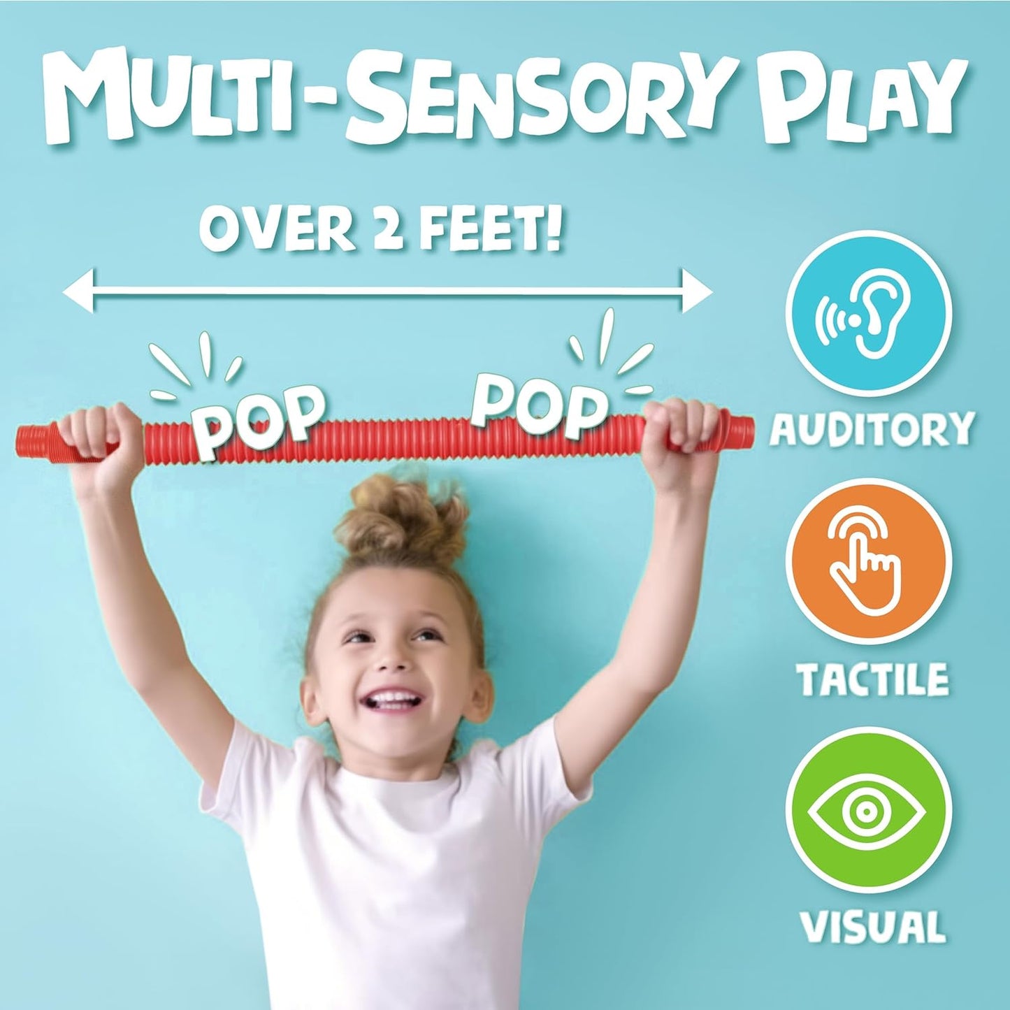 BUNMO Pop Tubes - Sensory Toys - Toddler Toys - Imaginative Play & Stimulating Creative Learning - Hours of Fun for Kids - Tons of Ways to Play - Connect, Stretch, Twist & Pop - 30 Pack Large