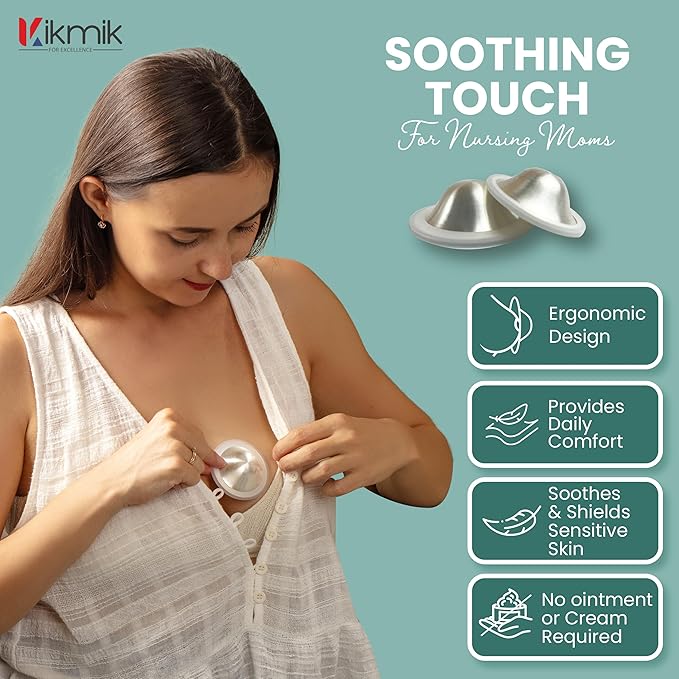 The Original Silver Nursing Cups with O-Feel Rings - 999 Silver Nipple Shields for Newborn Essentials - Reusable Nipple Covers for Breastfeeding Pain Relief & Protection - Large