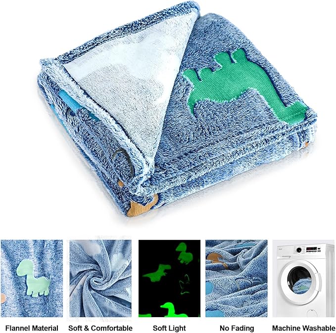 Dinosaur Blanket for Boys, Glow in The Dark Blanket for Kids, Kids Blanket for Boys, Toddler Blanket for Boys, Dinosaur Gifts for Boys/Kids, Soft Fleece Blanket, Birthday Gifts 50"x60"+Gift Box