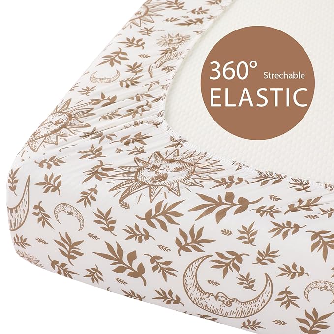 Baby Bassinet Sheets Girl Boy, Fitted Bassinet Sheet Set 3 Pack Bassinet Mattress Sheets Universal Fit for Rectangle, Round, Oval, Hourglass Mattress, Soft Breathable White Brown Sun God