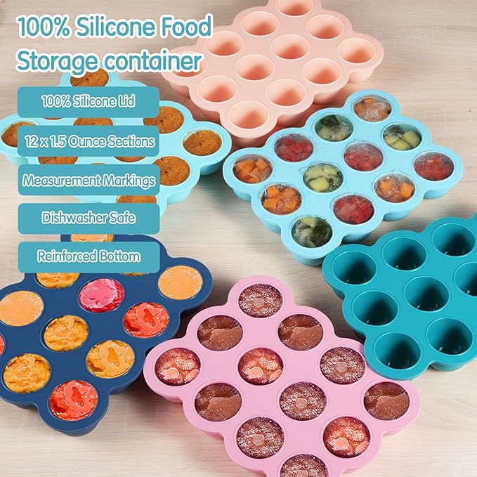 12x1.5oz Baby Food Freezer Tray with Clip Lid Light Green | Food Grade Silicone Storage Containers for Purees & Vegetables