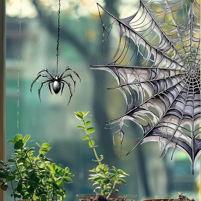 1 Sheet Halloween Spider Web Window Clings Stickers Double Sided Window Decals Party Decorations Black Spider Halloween Stickers for Glass Window Stickers for Home Shop Glass Supplies