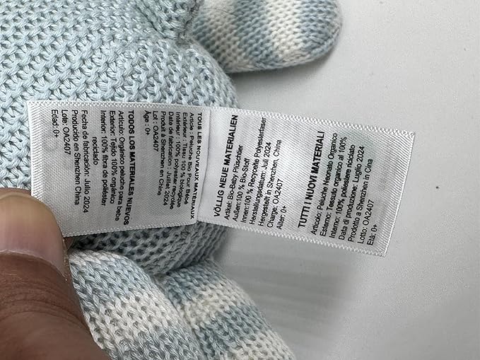 100% Organic Cotton Baby Elephant Stuffed Animal 7.1" | Blue Soft Toy for Newborn