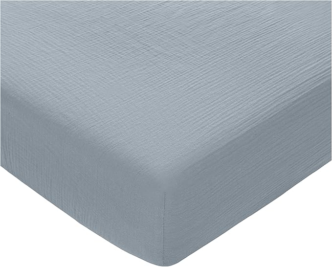 Comfy Cubs 100% Muslin Cotton Fitted Crib Sheet - Soft, Standard & Breathable Crib Sheets for Toddler Mattress - Snug Fit, Secure Elastic with Beautiful Packaging for Boys & Girls - Pacific Blue