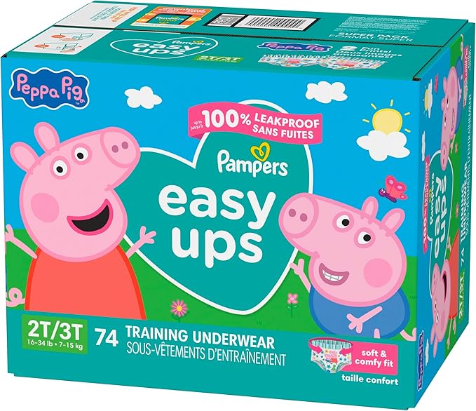 Pampers Training Pants - Easy Ups Girls & Boys - Size 2T-3T, 74 Count, Peppa Pig Potty Underwear (Packaging May Vary)