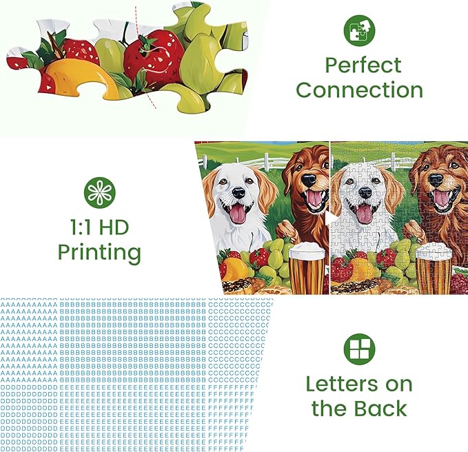 1000 Piece Puzzle for Adults Picnic Puppy Jigsaw Puzzles 1000 Pieces Reusable, Puzzles Fit for Family, Parents and Friends Gatherings