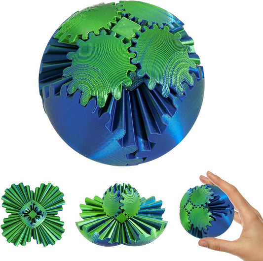 3D Printed Gear Ball Spin Ball，Gear Sphere, Gear Ball Fidget Toy, Stress Ball, GearSphere Desk Toy, Fidget Ball, Gear Toy for Stress and Anxiety Relaxing (Blue Green)
