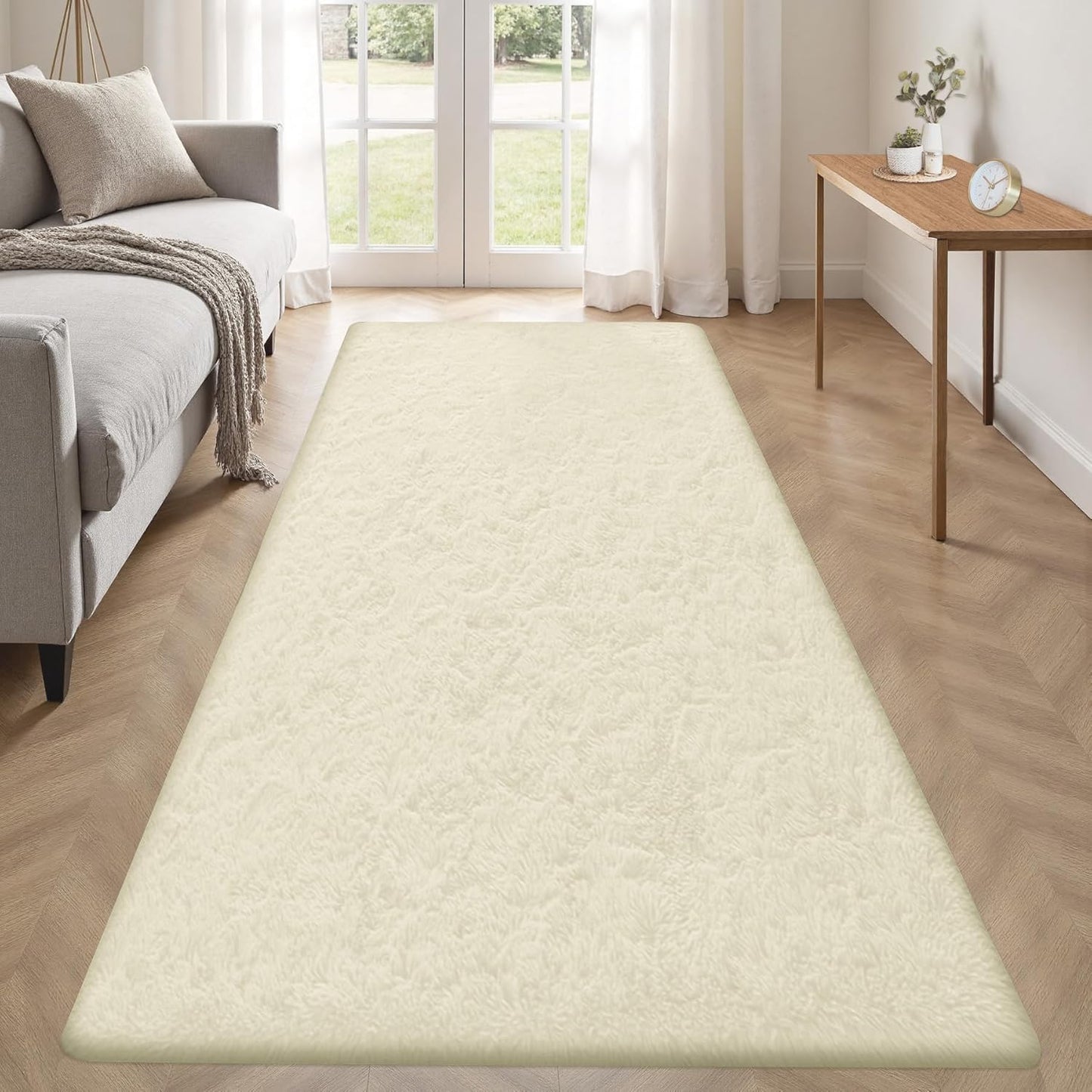 2x6 Runner Rug for Bedroom: Fluffy Shag Soft Washable Rugs Small Fuzzy Plush Indoor Carpet for Hallway Bedside Dorm Kids Girls Boys Room (Cream White, 2'x6')
