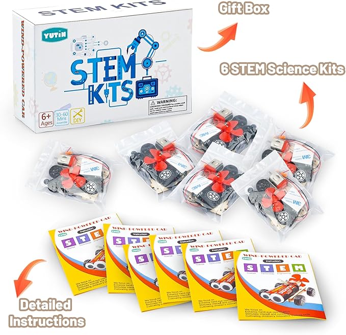 STEM Science Kits for Kids Age 8-12, 6 Set Wind-Powered Cars Science Experiments 6-8 8-10, Wood Building Crafts Kit for Boys Girls, School Classroom STEM Projects Toys Gifts for 6 7 8 9 10 12 Year Old