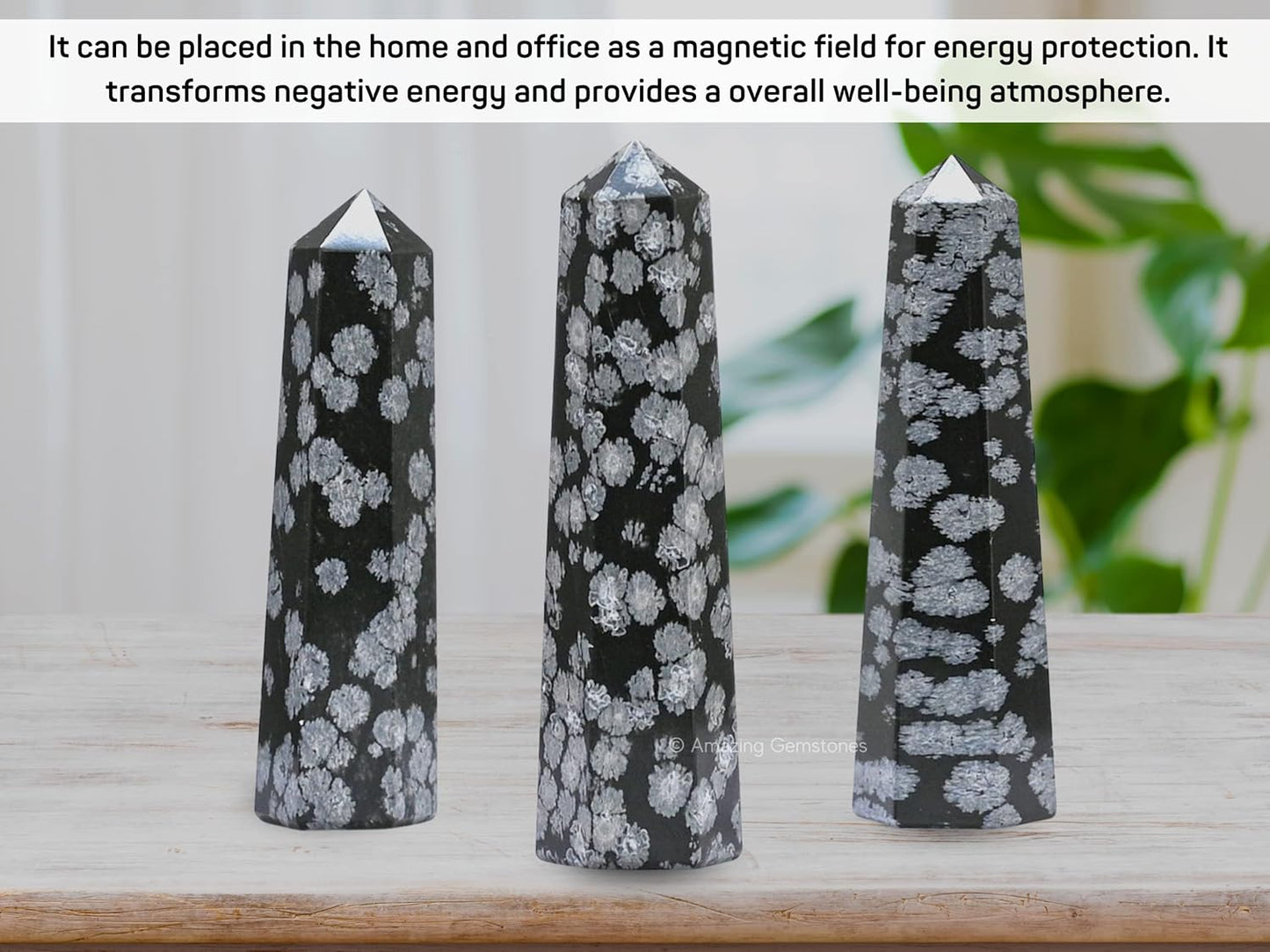 Amazing Gemstone Snowflake Obsidian Crystal Towers - Natural Healing Crystal Point Obelisk for Reiki Healing and Crystal Grid (3 Inch)