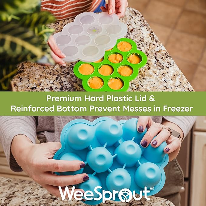 WeeSprout Silicone Freezer Tray with Clip on Lid Perfect Food Storage Container for Homemade Baby Food, Vegetable, Fruit Purees, and Breast Milk (Bright Orange, Ten 1.5 Ounce Sections)