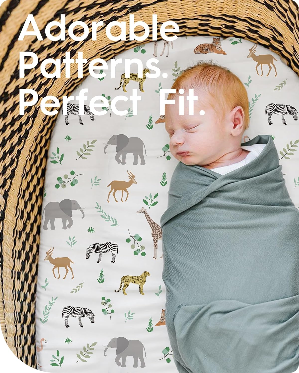 Bassinet Sheets for Baby Boy Girl, TotBasic Buttery Soft Universal Bassinet Fitted Sheet, Compatible with Halo, Mika Micky, Baby Delight, Dream On Me, Maxi COSI and More Bassinet Mattress(Safari)