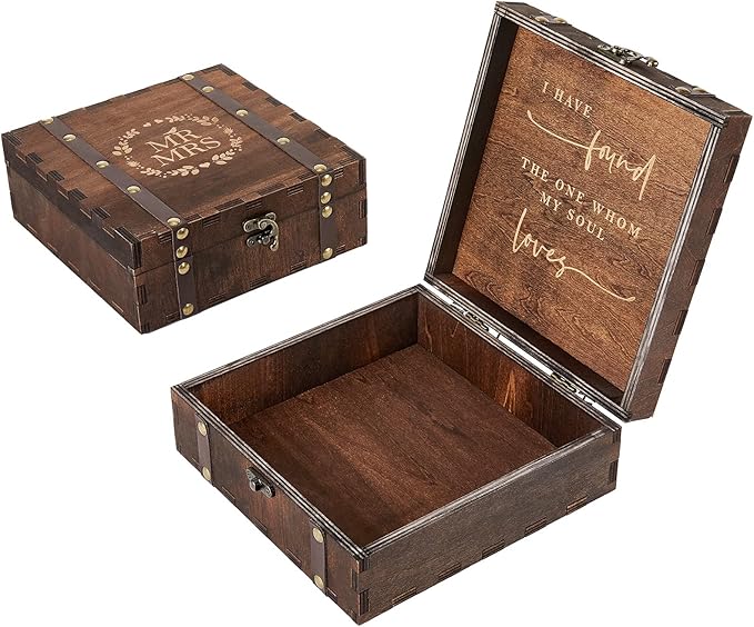 AW BRIDAL Mr and Mrs Wedding Keepsake Box for Couples, Wooden Memory Boxes with Lids, Bridal Shower Gifts for Bride Bachelorette Party, 2025 Engagement Gift for Newlyweds and Marriage Couple