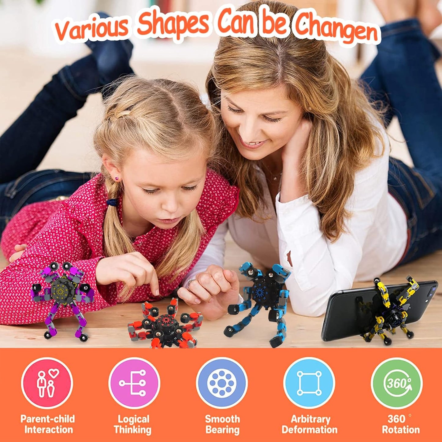 12 Pack Funny Sensory Fidget Toys,Deformable Chain DIY Robot Spinners Fingertip Stress Relief Gyro Toy Birthday Gifts Goodie Bag Easter Basket Stuffers Classroom Prizes Party Favors for Kids Adults