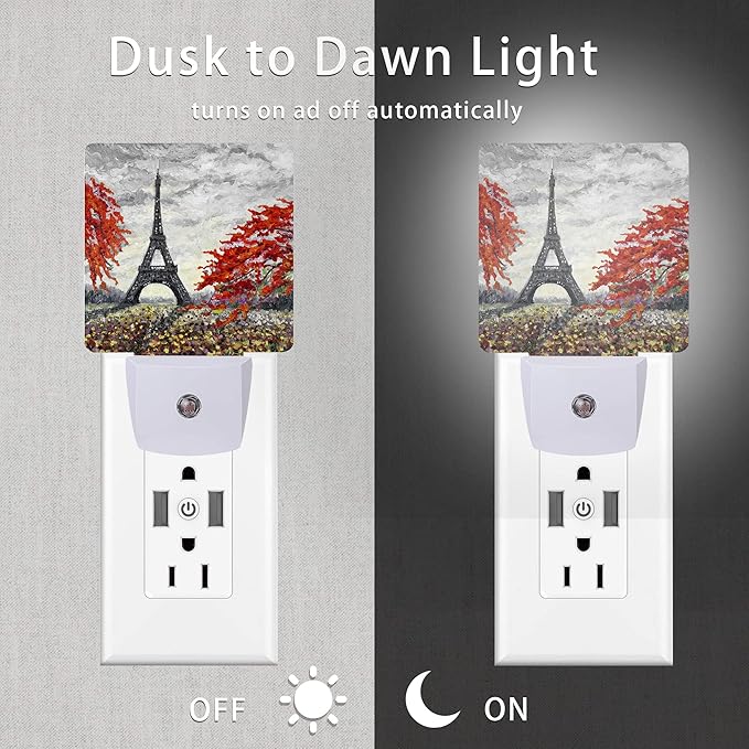Eiffel Tower Night Light,Paris Spring Red Plug in Night Lights 0.5W Sleep Friendly for Boys Girls Led Night Light Dusk to Dawn Sensor Nightlight for Stairway/Hallway/Kitchen