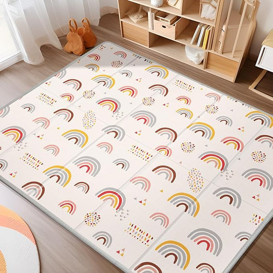 Extra Large Play Mat for Baby, 0.8 Inch Thick BPA Free, Reversible Foldable Baby Play Mat, 79" x71" Waterproof Foam Floor Baby Crawling Mat, Portable Playmat for Infants, Toddler, Kids, Rainbow
