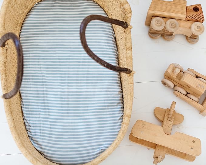 Baby Bassinet Sheets for Boy, Girl (Airplanes & Clouds) 2-Pack - Fitted Bedside Bassinet Sheets - Buttery Soft Cotton Blend for Standard Mattress Pad