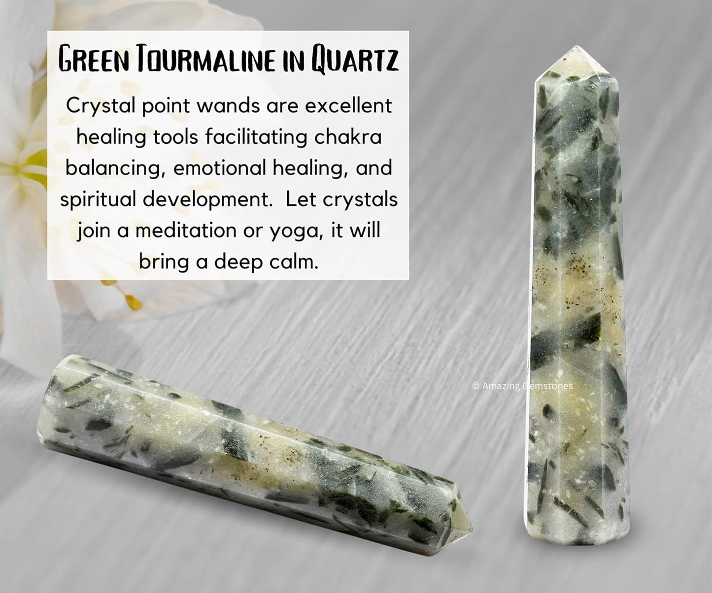 Amazing Gemstone Green Tourmaline in Quartz Crystal Towers - Natural Healing Crystal Point Obelisk for Reiki Healing and Crystal Grid (3 Inch)