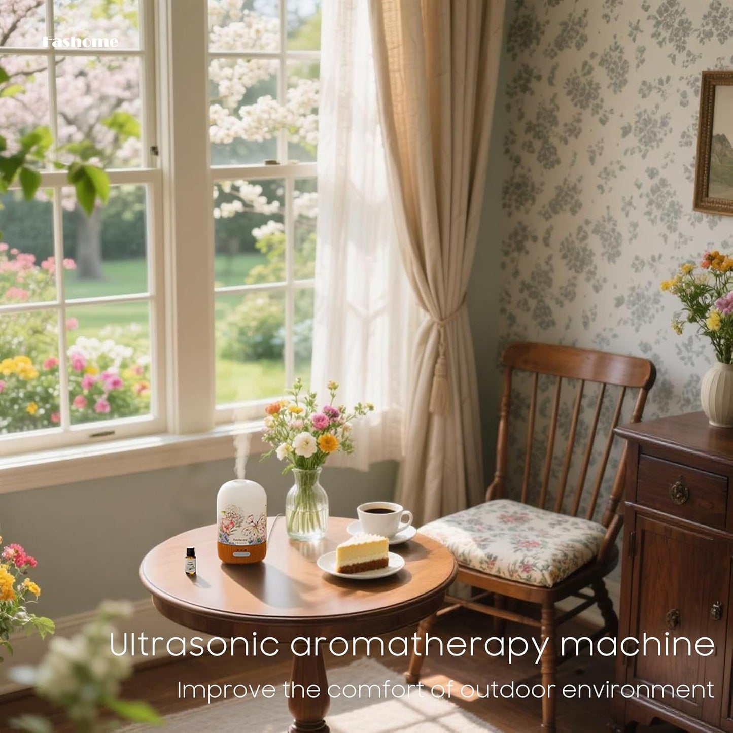 Essential Oil Diffuser with Vanilla Aromatherapy Essential Oils, 6 in 1 Ultrasonic 100ML Aromatherapy Scent Humidifier Vaporizer with Dense fine Mist, Timer, Auto-Off (Spring-Vanilla Oil)