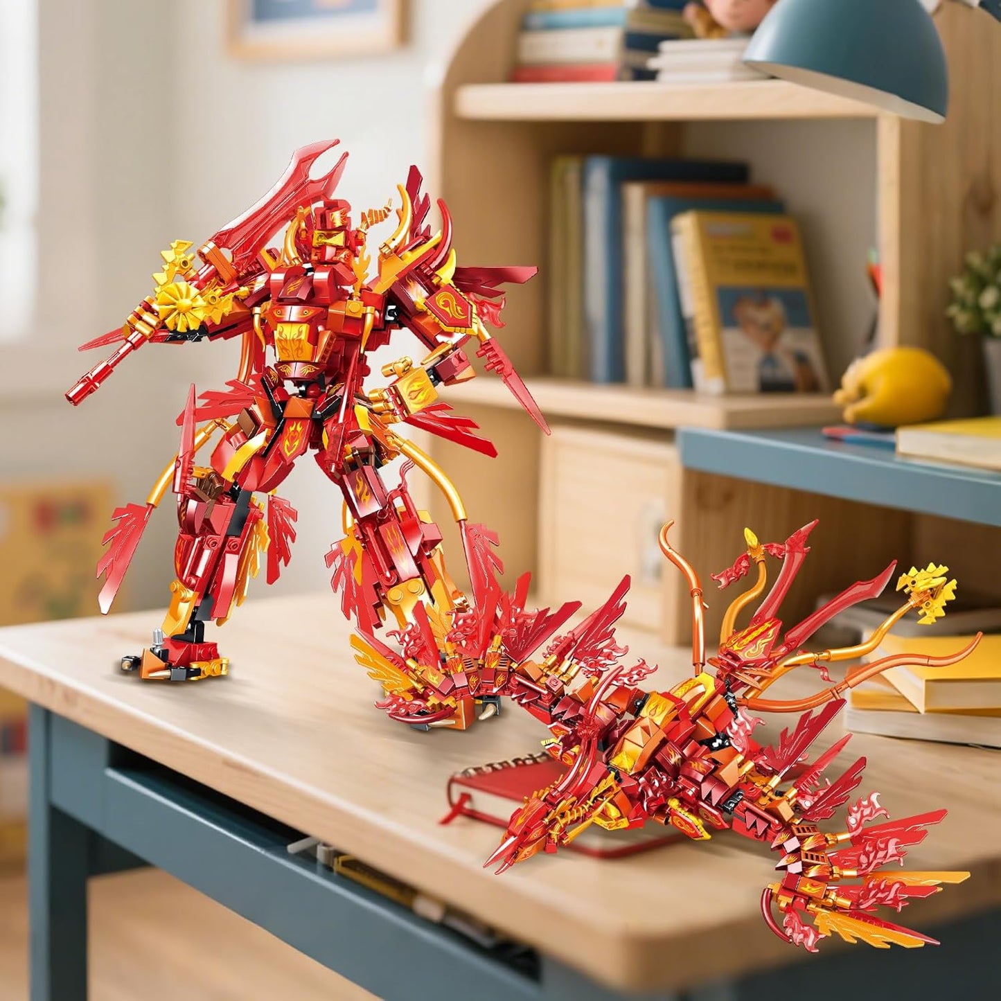 2 in 1 Transforming Phoeni Mecha Robot Building Set，599 PCS Compatible with Lego Ninja Mech STEM Construction Toy for Kids Aged 6+（Phoenix & Mech）