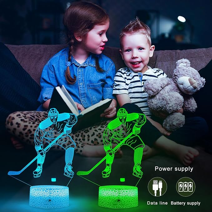 FlyonSea Kids Ice Hockey Gifts,Ice Hockey Toys 16 Color Changing Kids Night Light with Touch and Remote Control, Mens Ice Hockeys Decor Light Birthday Christmas Gifts for Kidss Boys Baby