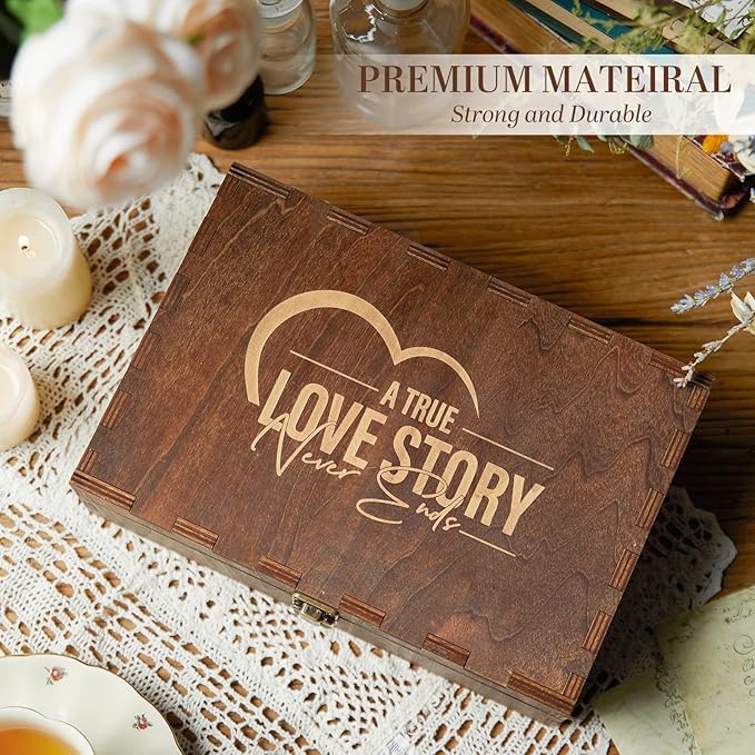 AW BRIDAL Engraved Wedding Memory Box with Lid, Wood Keepsake Boxes for Storage, Wedding Gifts for Couples, Bridal Shower and Bachelorette Gifts for Bride, Engagement Gifts for Newlyweds