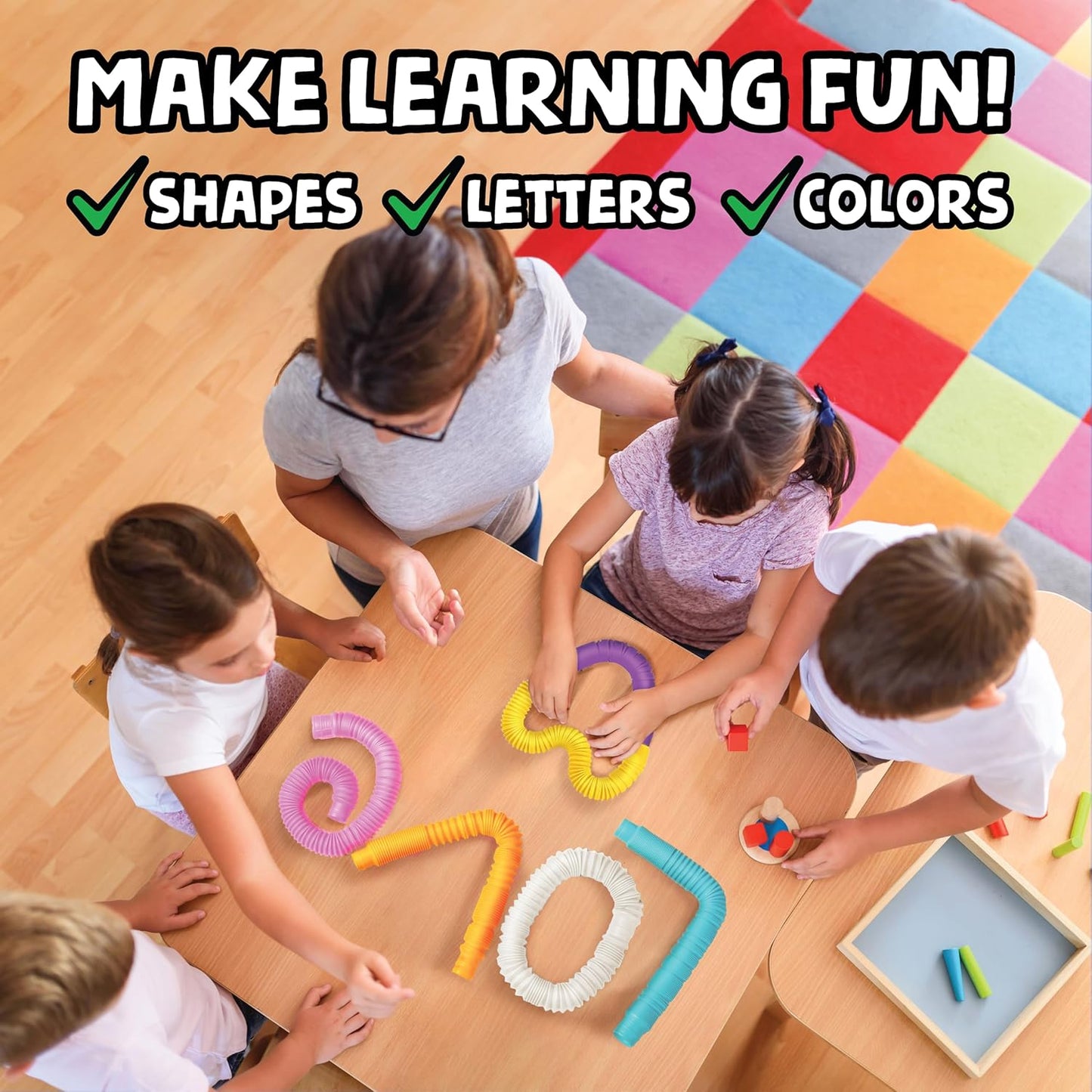 BUNMO Pop Tubes - Sensory Toys - Toddler Toys - Imaginative Play & Stimulating Creative Learning - Hours of Fun for Kids - Tons of Ways to Play - Connect, Stretch, Twist & Pop - 6 Pack Medium