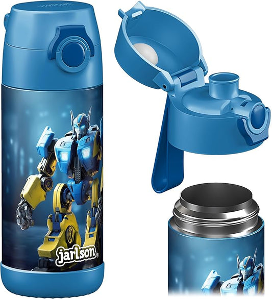 Jarlson® Mali Children's Water Bottle, Thermal Stainless Steel Water Bottle, BPA-Free, Leak-Proof, Children's Bottle with Chug Lid, Bottle for School, Nursery (Robot Blue, 12 oz)