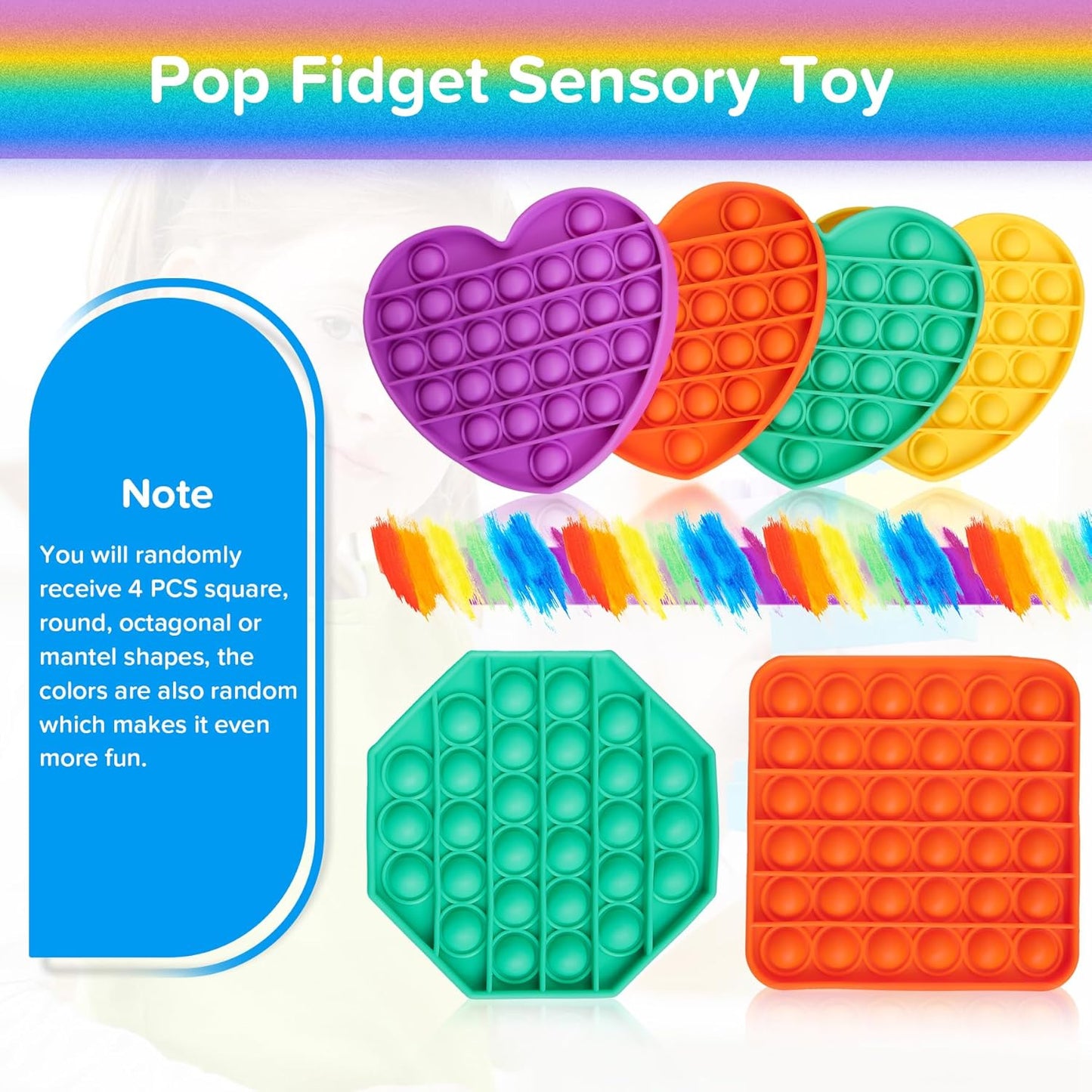 4 Pack Pop it Fidget Toys, Silicone Push Pop Fidget Toy for Kids & Adults, Stress Relief Bubble Toys for Learning Education Office Classroom ect
