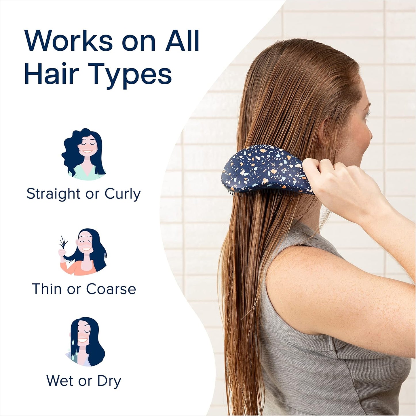 Crave Naturals Glide Thru Hair Brush - Detangler Brush for Curly, Straight, Wet or Dry Hair - Gentle Detangling Brushes for Adults, Kids, Toddlers - Hair Accessories for Women, 7.5"x3" - Terazzo