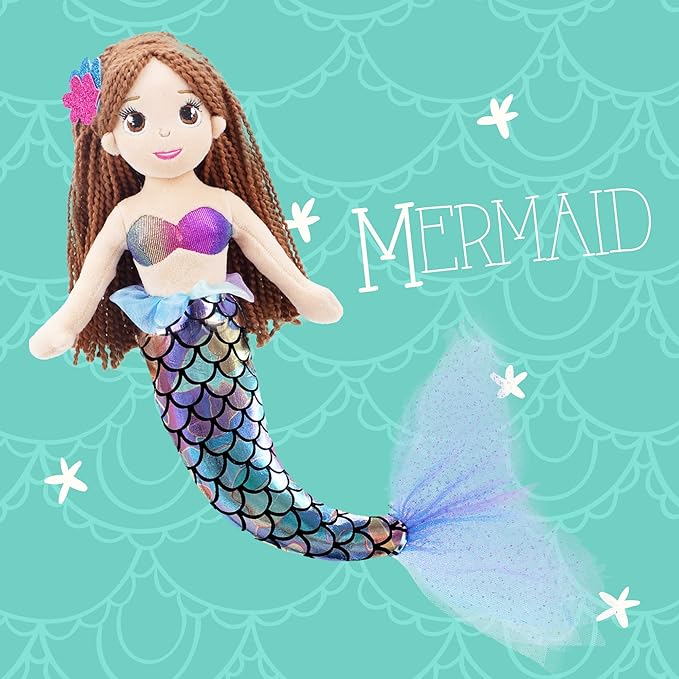June Garden 18" Sparkly Mermaid Tifara - Soft Plush Stuffed Mermaid Doll Gift for Toddler Girls