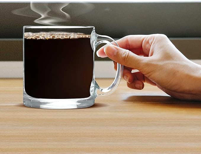 Libbey Clear Glass Coffee Mugs 13 oz. Set of 10, Bulk Pack - Perfect for Coffee, Tea, Espresso, Hot Cocoa, Other Beverages - Clear Bottom