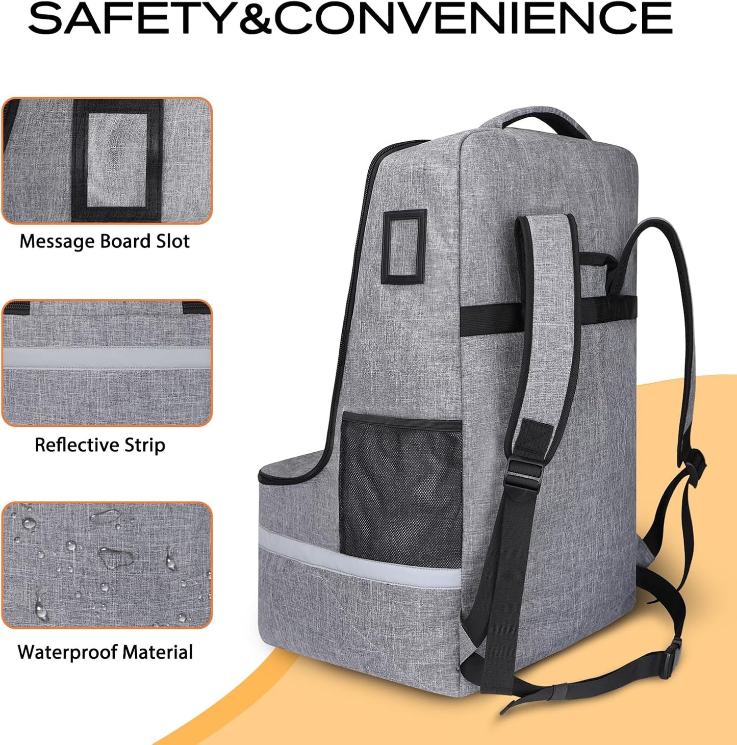 Car Seat Travel Bag for Airplane,Infant Seat Travel Bag with Shoulder Strap,Padded Car Seats Backpack with Reflective Stripes,Large Carseat Carrier Bag Travel Car Seat Cover,Grey