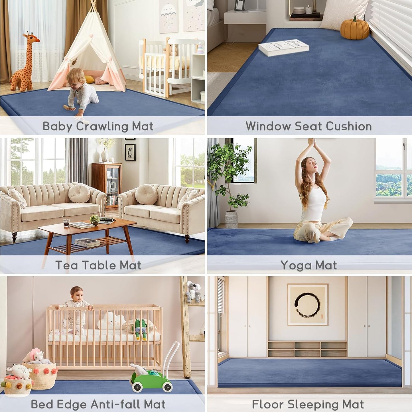 Baby Play Mat for Floor Tummy Time Nursery Muscle Mat Area Rug Playroom Rug Tatami 79"x118" Memory Foam 1.3" Thick Crawling For Babies,Toddlers, Infants, Kids,Floor(Blue)