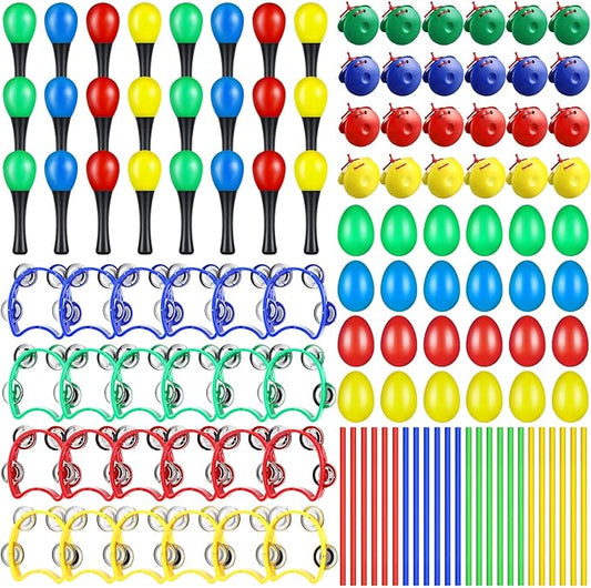 120 Pcs Maracas for Kids,Back to School Supplies Maracas Mexican Shaker Musical Instruments, Wrist Bells, Sand Hammers, Eggs Shakers, Castanets, Wooden Rhythm Sticks for Preschool