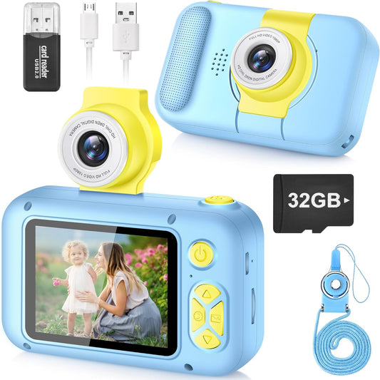 Kids Camera, Toddler Kid Digital Camera with 180°Flip Lens & 2.4in IPS Screen, Birthday Festival Gifts Present Toy for 4 5 6 7 8 9 10 11 Year Old Girls/Boys, 32 GB Card Included, X101