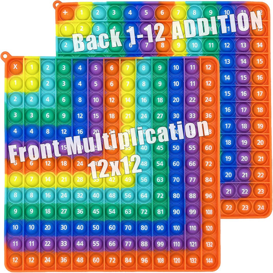 Multiplication 12x12, Addition 1-12, Math Fidget Popper, Learn Multiplication, Addition with Pop Fidget Toy, Learning tools for students and Children, Bubble Sensory Rainbow (Rainbow-Red)