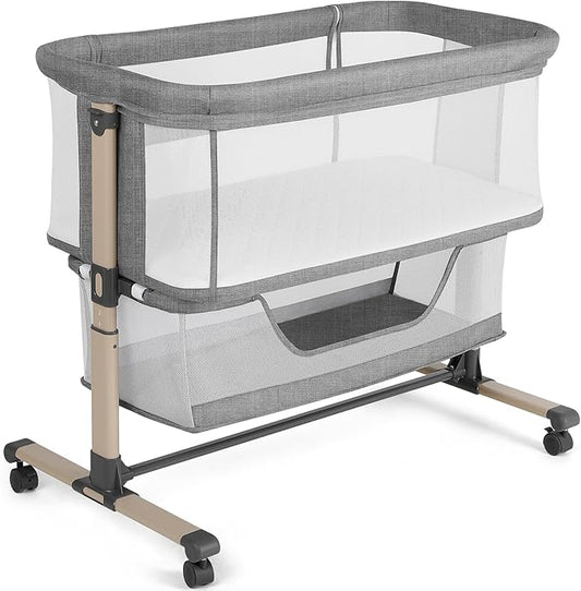 Cowiewie Bassinet Bedside Sleeper, Portable, Breathable, Adjustable Baby Bedside Bassinet for Peaceful Nights, Grey