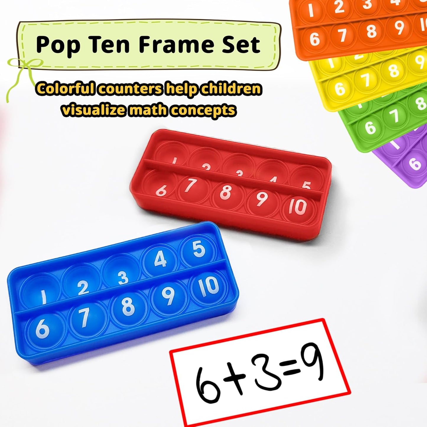 Ten Frame Interactive Pop Sensory Bubble Poppers - Push Counting Pop Fidget Toy - Set of 6 - Engage, Learn, and Play!