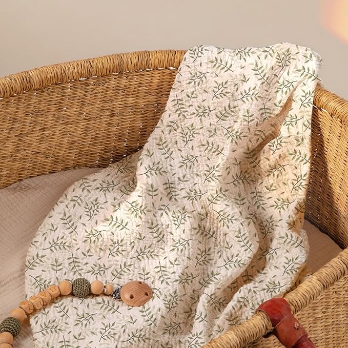 lulumoon Muslin Bassinet Sheets for Boys: Skin-Friendly Leaf Bedside Bassinet Sheets for Baby - Fitted for Bedside Sleeper Mattress