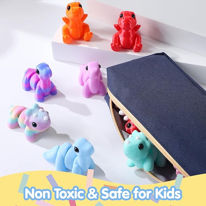 JOYIN 12 Pcs 3D Printed Dinosaur Animals Set, Mini Animals 3D Printed Toys - Cute Articulated Flexible Figurines Fidget Toys for Party Favors Birthday Gifts Desk Pets Office Home Decor