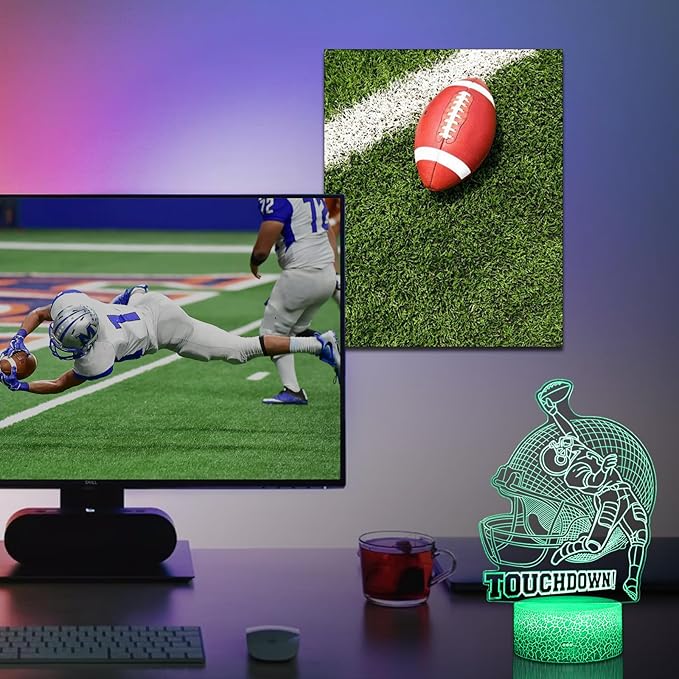 Football Lamp, 16 Colors Touchdown Night Light - Remote Control, Timer Tpye-C Dimmable, LED 3D Light Illusion, American Football Room Decor for Boys