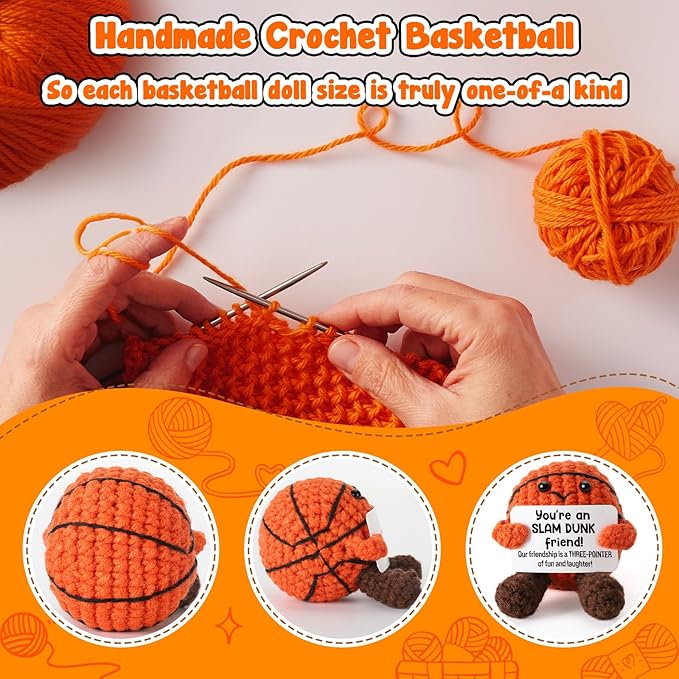 Funny Friendship Gifts for Best Friends Men Women, Handmade Crochet Basketball Decor, Sentimental BFF Presents for Her Him, Cute Birthday for Coworker, Bestie Gag Gift