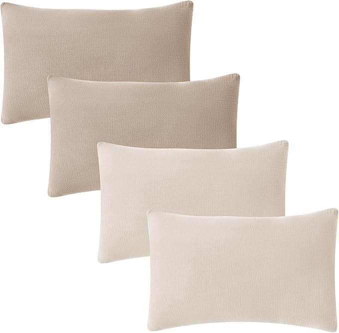 JELLYMONI 4 Pack Muslin Toddler Pillowcase for 13x18 Pillow, 100% Cotton Baby Pillow Case Cover for Bed, Toddler Cot and Travel, Soft & Breathable Baby Kids Envelope Pillowcase, No Pillow