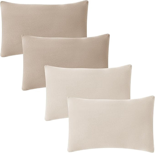 JELLYMONI 4 Pack Muslin Toddler Pillowcase for 13x18 Pillow, 100% Cotton Baby Pillow Case Cover for Bed, Toddler Cot and Travel, Soft & Breathable Baby Kids Envelope Pillowcase, No Pillow
