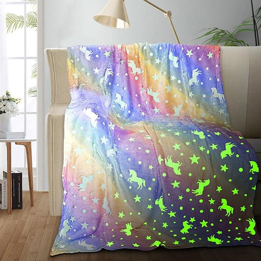Unicorn Glow in The Dark Blankets for Kids, Soft Fleece Blankets for Girls/Toddler, Unicorns Gifts for Girls Age 3-12 40"x 60"