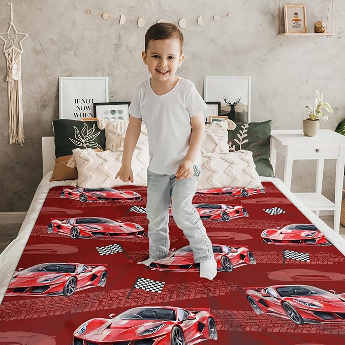 Racing Car Blanket for Kids Throw Blankets for Boy Men, 40x50 Inches Lightweight Cozy All Season Cool Car Decor Throw for Sofa Couch Bed Office
